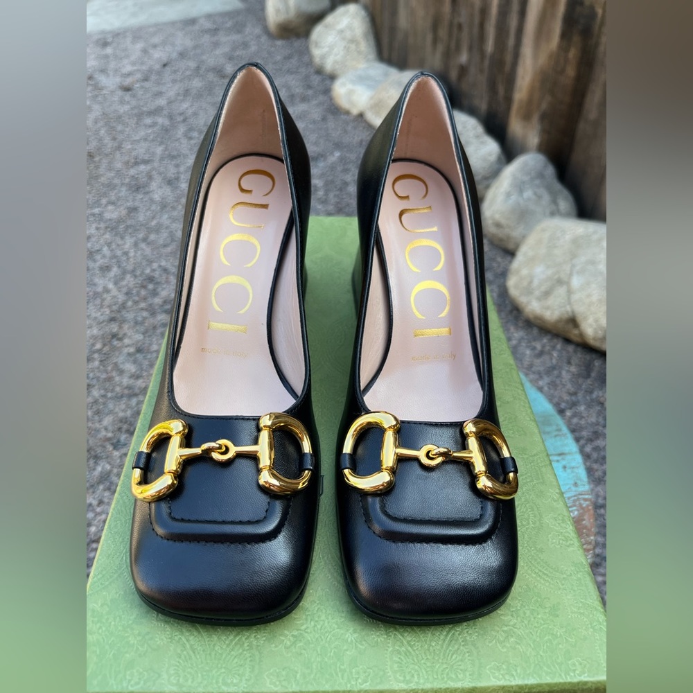 GUCCI BLACK LEATHER MALAGA KID PUMP BNIB